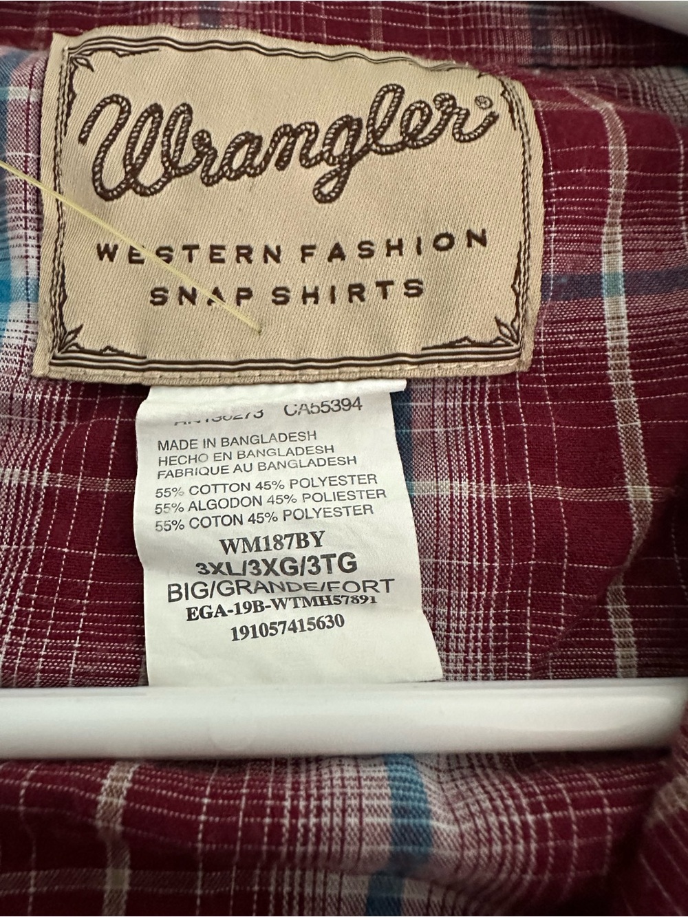 VTG Wrangler Red White Blue Plaid Short Sleeve Pearl Snap Rodeo Mens Size 3XL - Picture 4 of 4